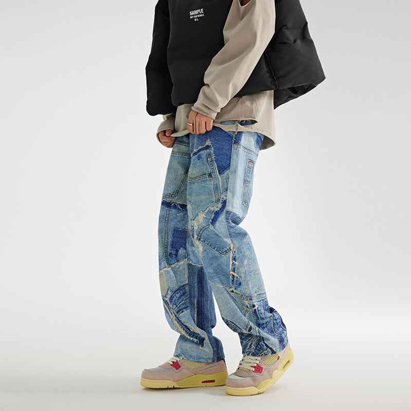 Jeans Men's Loose Washed-out Straight Wide Leg Casual Pants MuddyStock