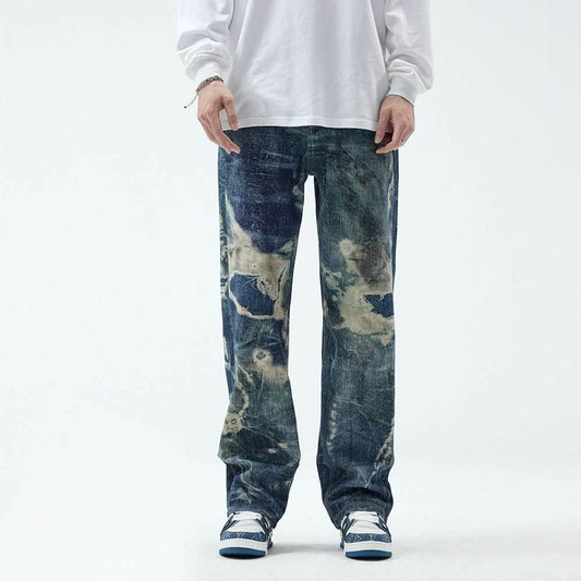 Fake Ripped Jeans Men's Fashion Straight Trousers MuddyStock