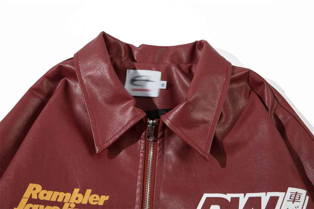 Retro Car Printing Loose Lapels Leather Coat For Both Men And Women MuddyStock
