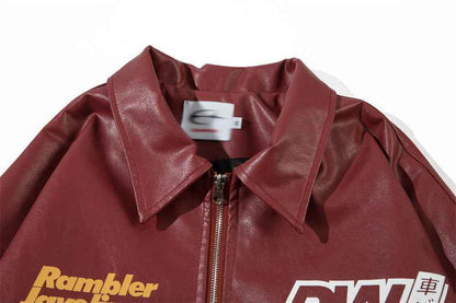 Retro Car Printing Loose Lapels Leather Coat For Both Men And Women MuddyStock