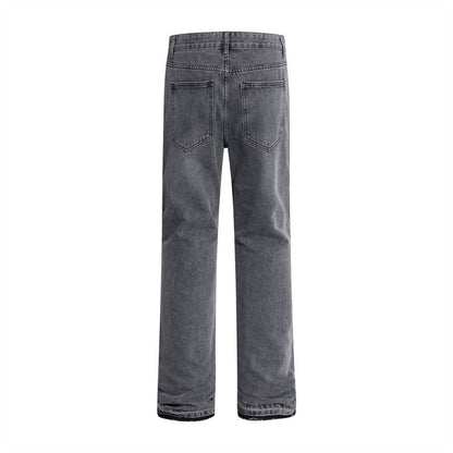 Punk Distressed Wash Raw Edge Denim Trousers For Men MuddyStock