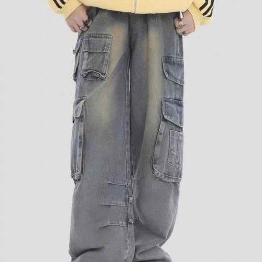 American Retro Multi-pocket Straight Cargo Jeans For Men MuddyStock