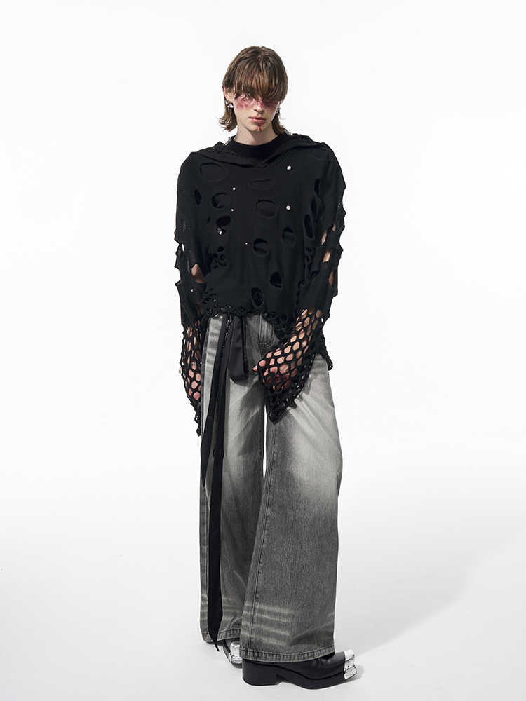 Hollow Pearl Decorative Hoodie For Men