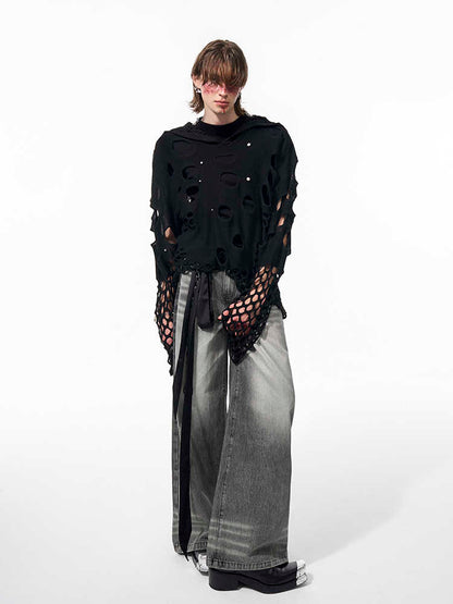 Hollow Pearl Decorative Hoodie For Men