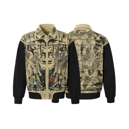 American Retro Graffiti And Badge Decoration Stitching Jacket For Men MuddyStock