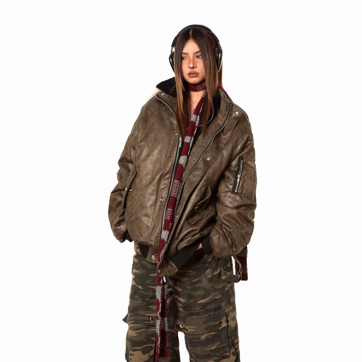 American-style Fake Two-piece Suede Bomber Jacket For Women MuddyStock