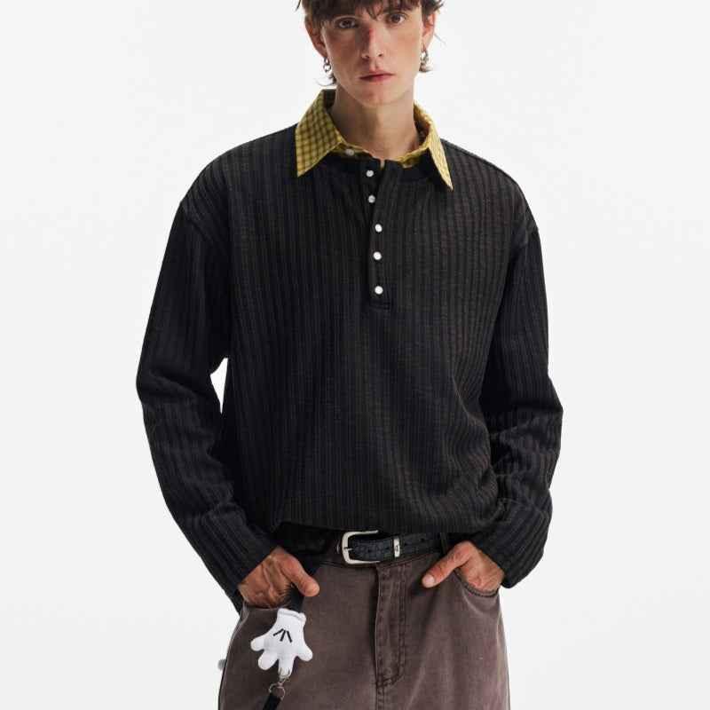 Textured Stripe T-shirt Simple Long Sleeve T-shirt For Men Black null