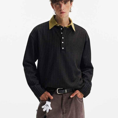 Textured Stripe T-shirt Simple Long Sleeve T-shirt For Men Black null