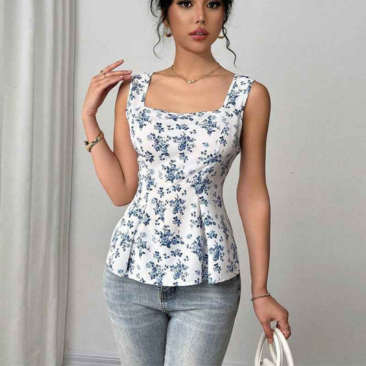Vacation Style Floral Small Vest Sling Top MuddyStock