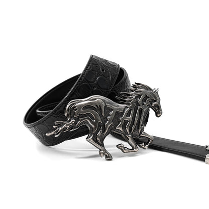 Textured Embossed Full-grain Leather Belt Silver