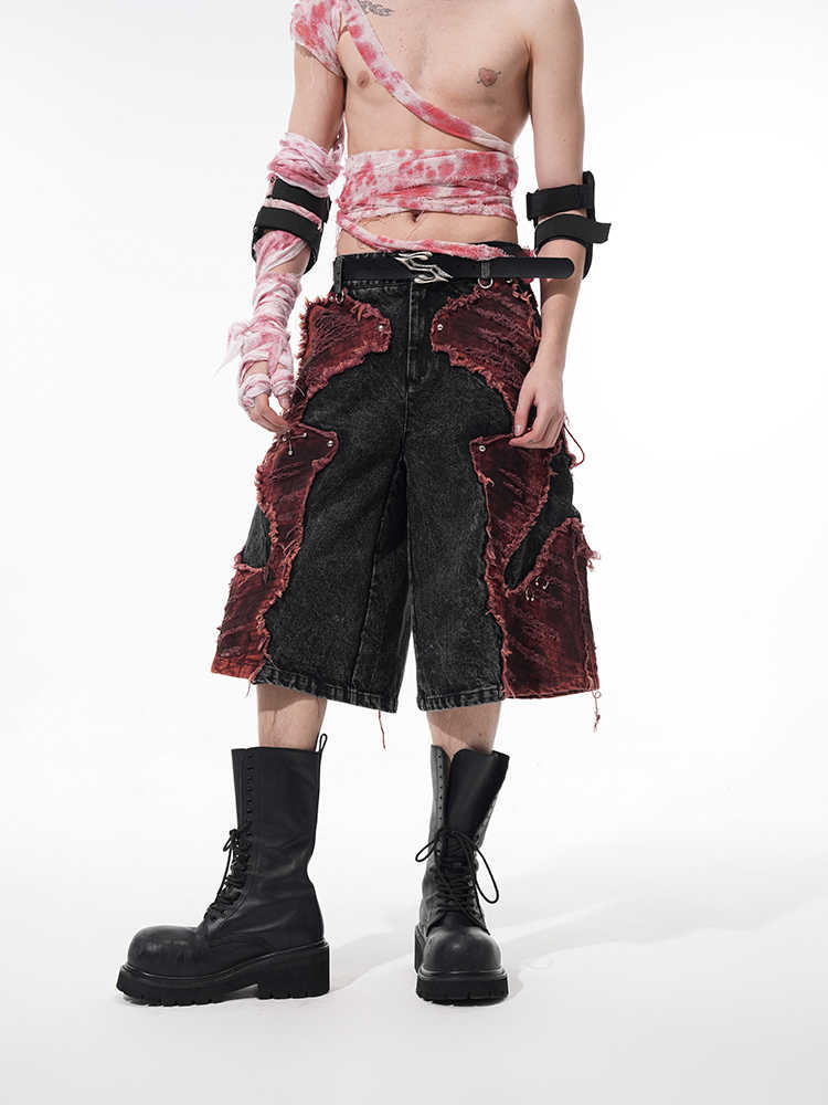 Distressed Brushed Stitching Denim Cropped Pants For Men