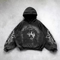 Hooded Printed Hip Hop Streetwear Hoodie Black 5 MuddyStock All Products