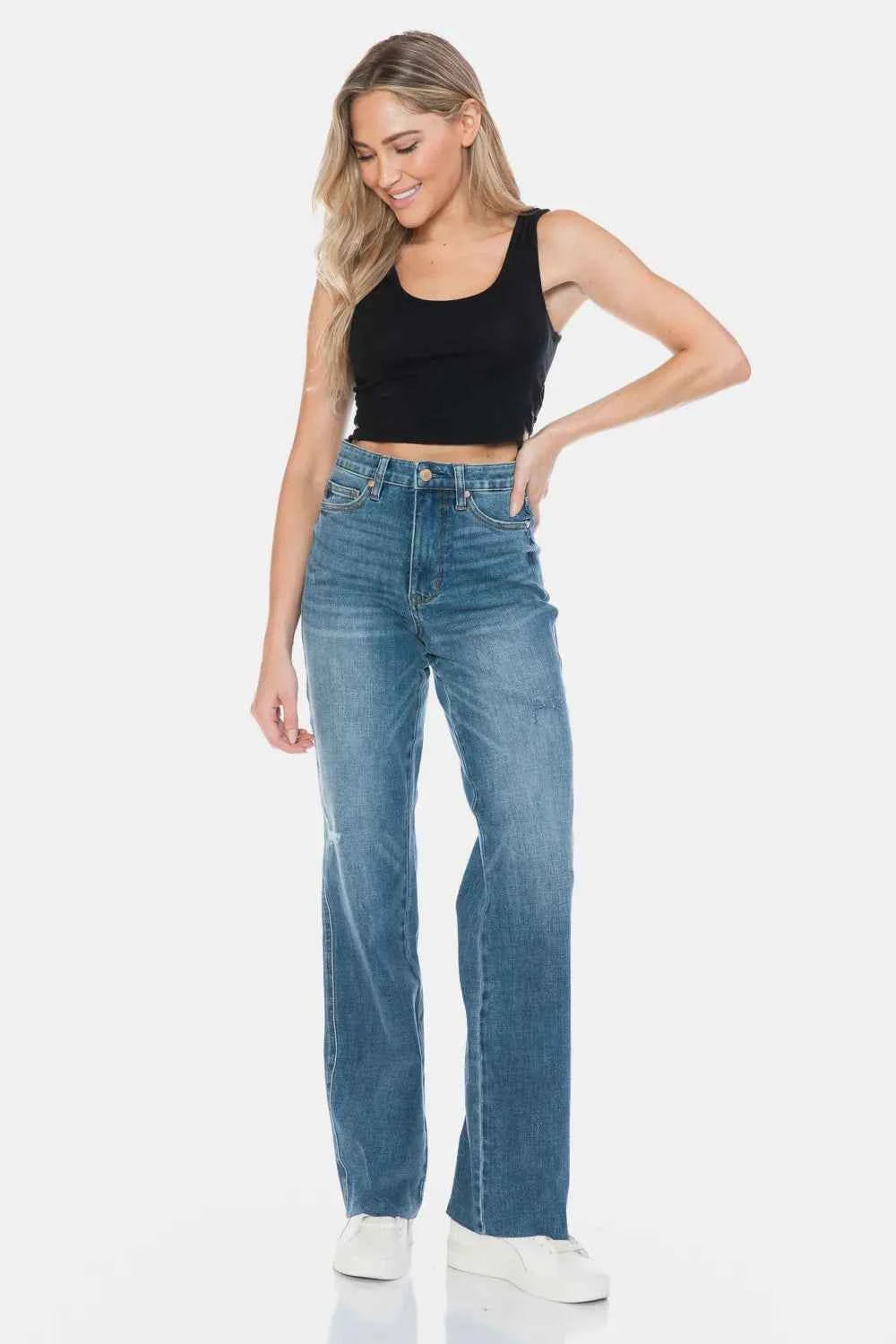 Judy Blue Cut Raw Hem Straight Jeans Trendsi