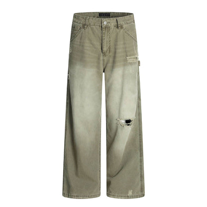 American Retro Tattered Jeans For Men And Women Snow Green Pine MuddyStock