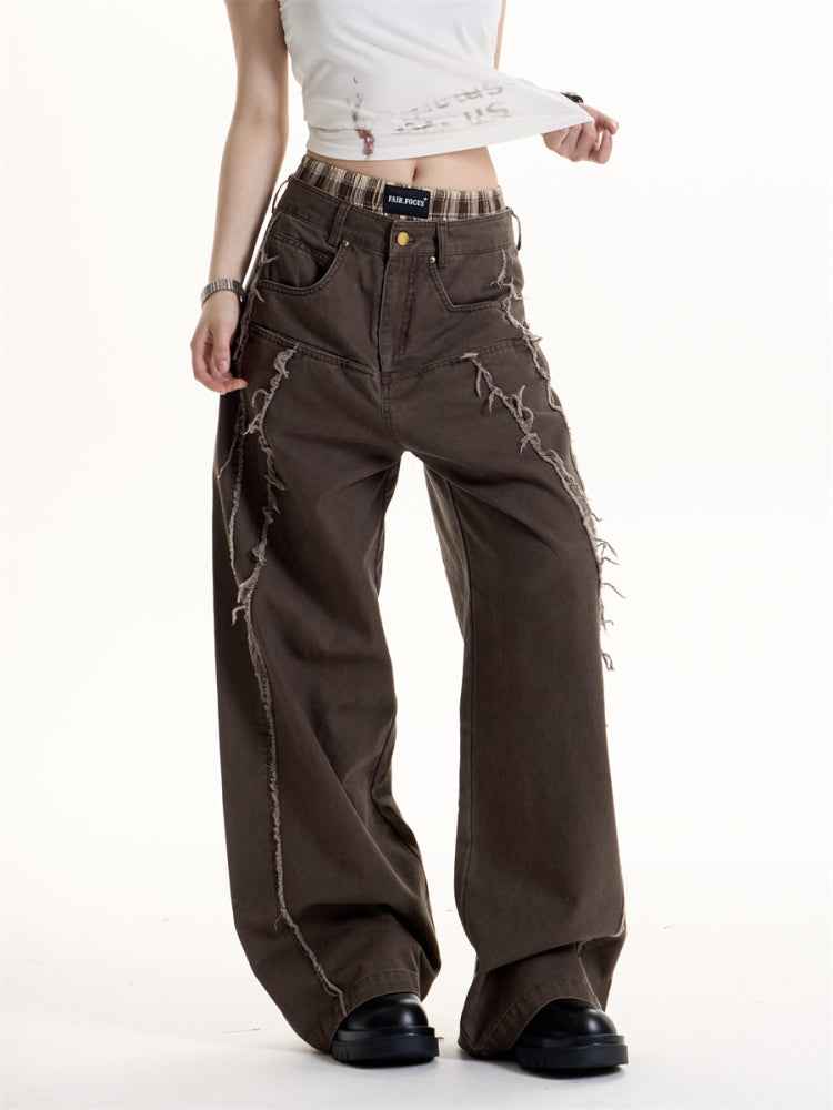 American Retro Style Deconstructive Design Jeans For Women