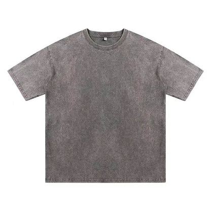Summer New Round Neck Loose Retro Top Washed Gray MuddyStock