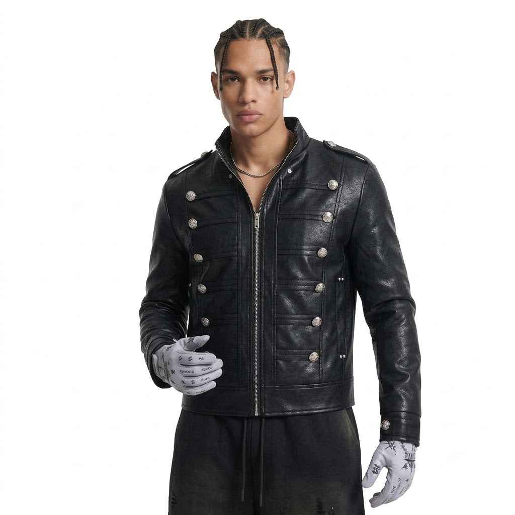 Stand up collar PU leather jacket for men | MuddyStock Originals