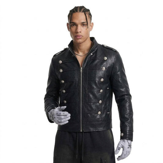 Stand up collar PU leather jacket for men | MuddyStock Originals