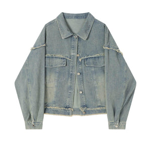 Butterfly Patch Short Denim Jacket For Women Blue