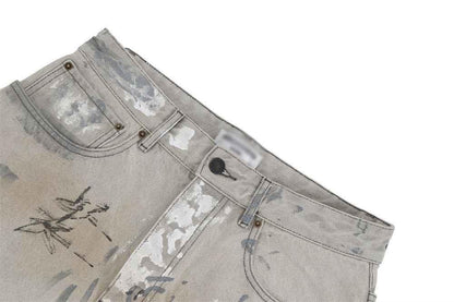 Hand Painted Graffiti Worn Jeans For Men null