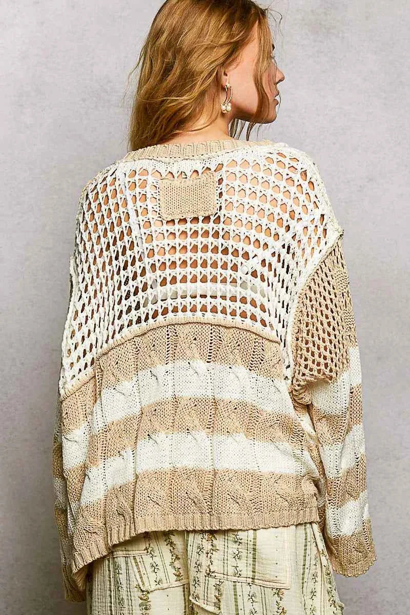 Stripe Pattern Knit Top with Twisted Weave For Women Trendsi