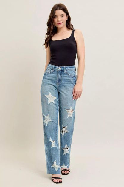 High Waist Rigid Magic Star Shaped Jeans For Women