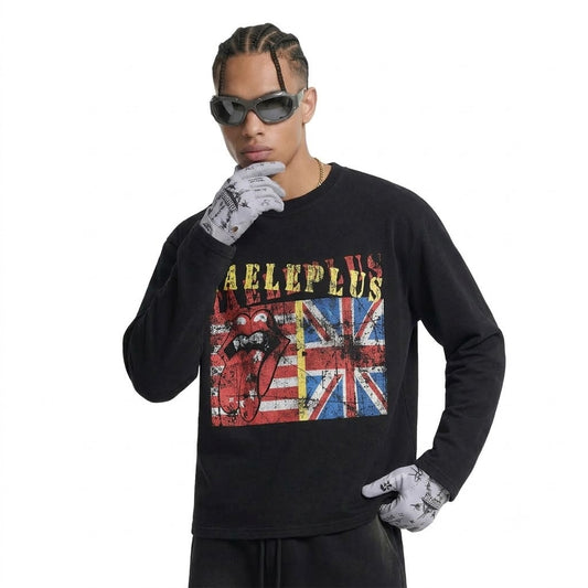 Printed Washed Long Sleeve T-Shirt for Men | MuddyStock Originals