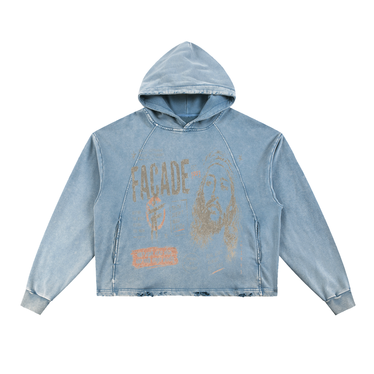 Vintage Washed Frayed-Hem Hoodie For Men | MuddyStock Originals Blue