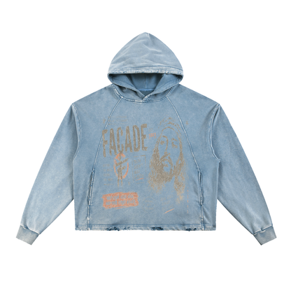 Vintage Washed Frayed-Hem Hoodie For Men | MuddyStock Originals Blue