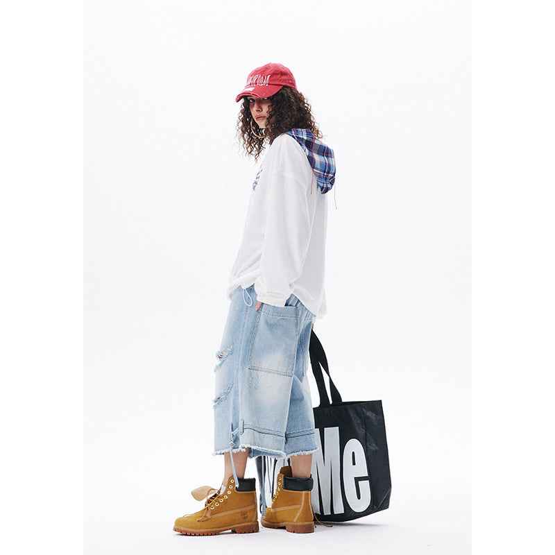 Japanese-style Retro Fake Two-piece Plaid Stitching Contrast Color Hoodie For Women MuddyStock