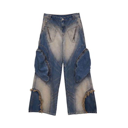 Special-shaped Structure Pocket Rinse Dyed Heavy Tooling Niche Jeans Blue MuddyStock