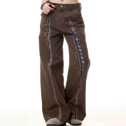 Retro Frayed Stitching Design Multi-pocket Jeans For Women null