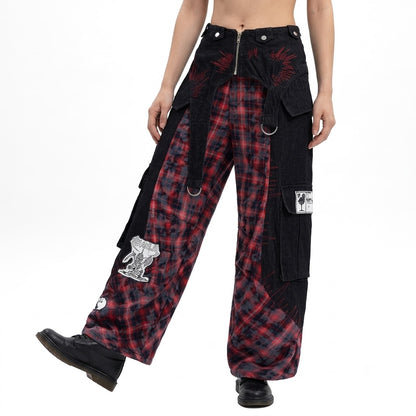 Patchwork plaid workwear jeans with waistband | MuddyStock Originals