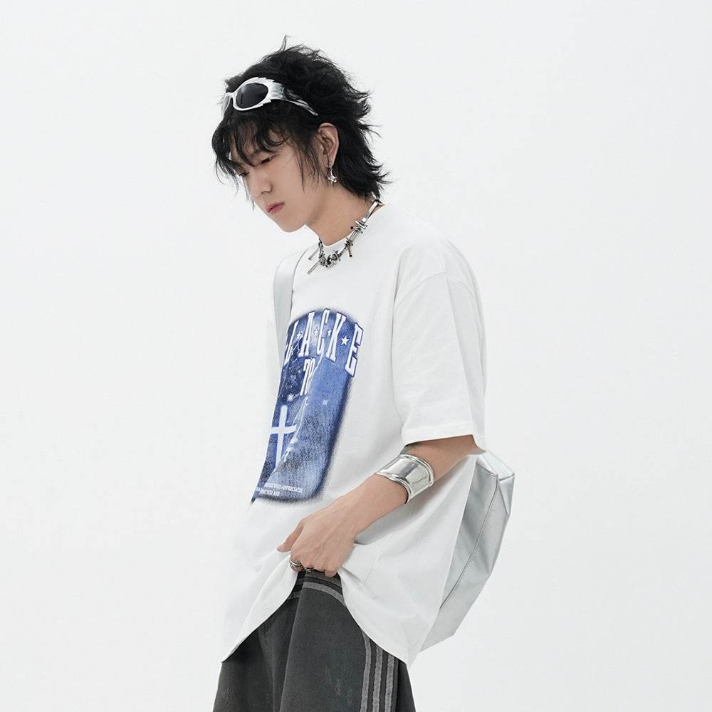 Fashion Cross Printed T-shirt Short Sleeve Men MuddyStock