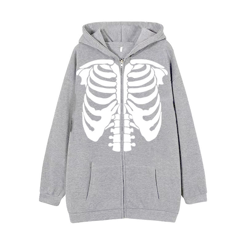 High Street Skeleton Hoodie For Women Gray Style 2 All Products