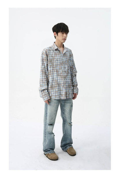 Men's Vintage Tie-dye Plaid Long-sleeved Shirt MuddyStock