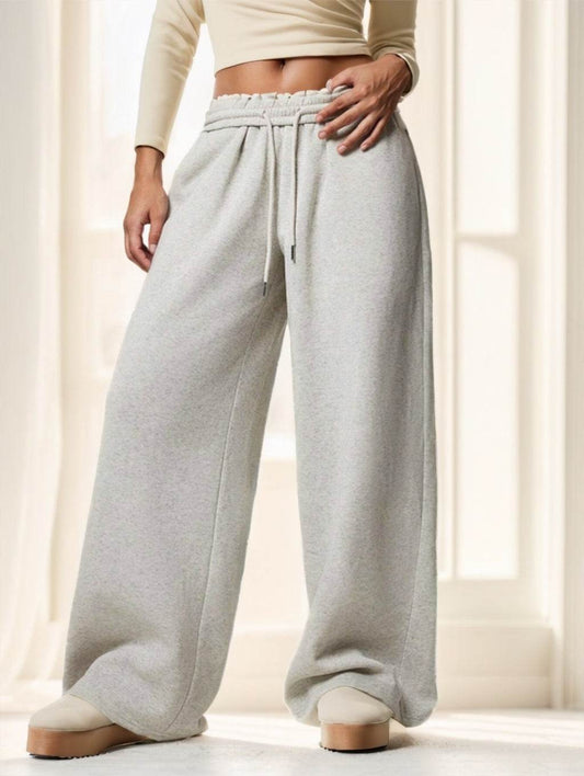 Autumn Winter New Thermal Lined Thick Casual Versatile High Waist Elastic Waist Loose Wide Leg Sweatpants MuddyStock