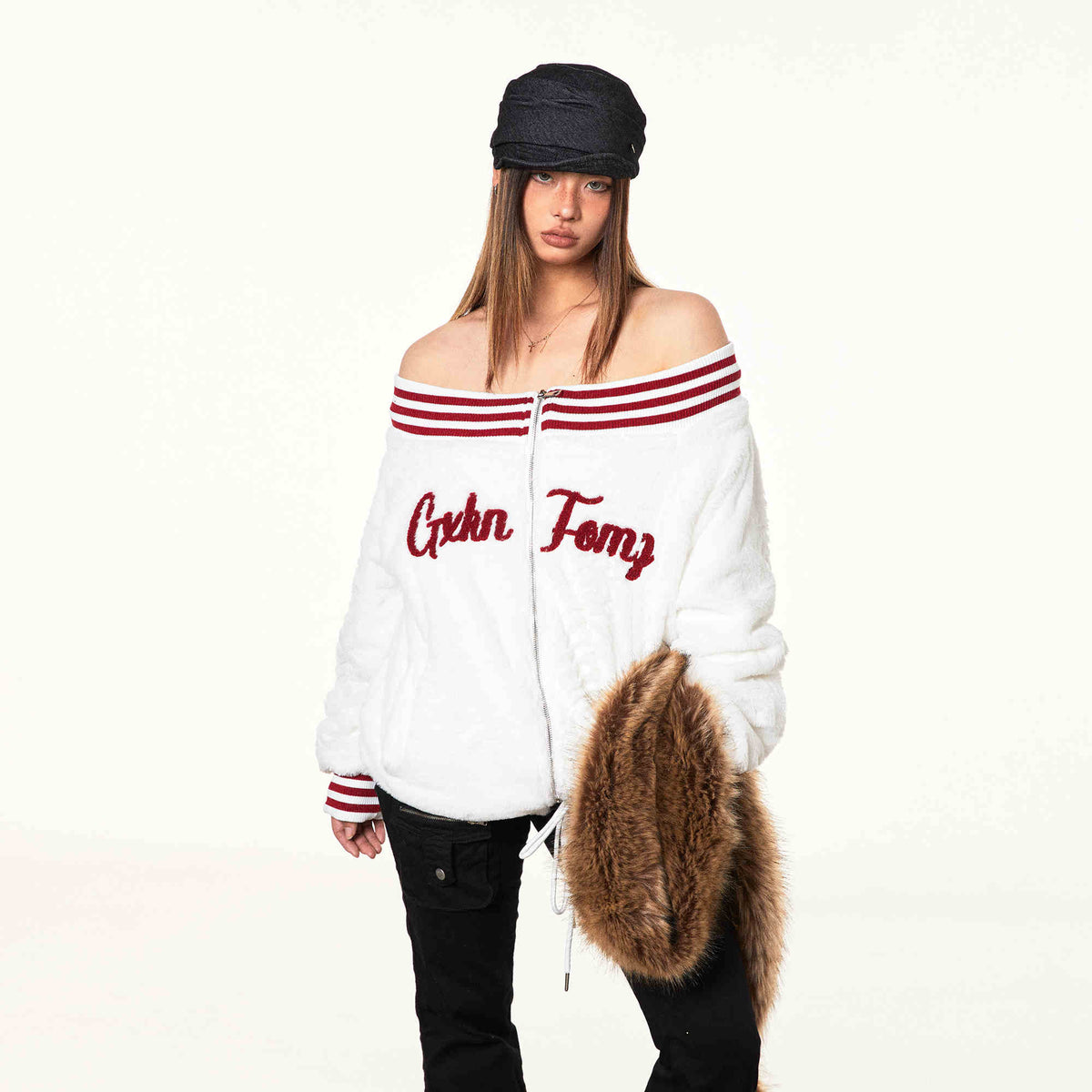 Loose Retro Off-shoulder Jacket For Women White