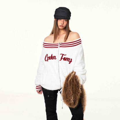 Loose Retro Off-shoulder Jacket For Women White