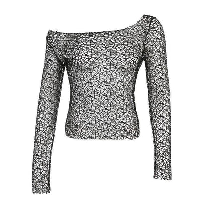 Women's Fashion Irregular Long Sleeve Top Black MuddyStock