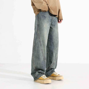Men's Loose Wide-leg Retro Distressed Loose Jeans Blue
