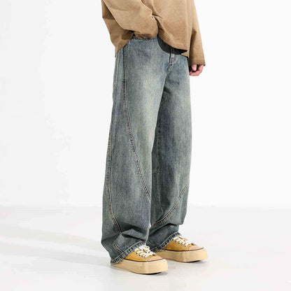 Men's Loose Wide-leg Retro Distressed Loose Jeans Blue MuddyStock