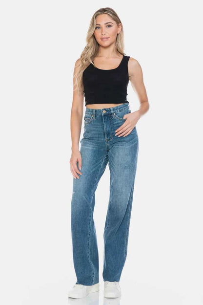 Judy Blue Cut Raw Hem Straight Jeans Trendsi