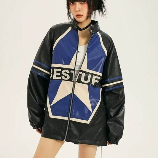 American Retro Biker's Jacket Trendy Leather Jacket Coat For Women MuddyStock