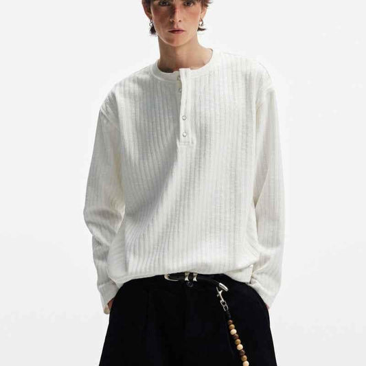 Textured Stripe T-shirt Simple Long Sleeve T-shirt For Men null