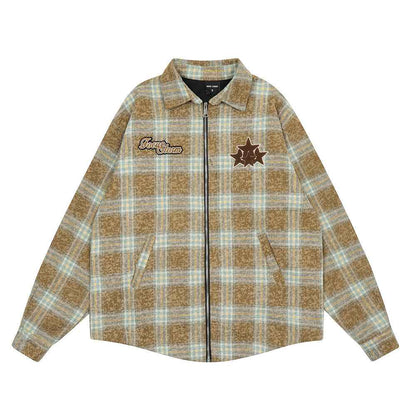 Washed And Worn Plaid Jacket Shirt For Men and Women null