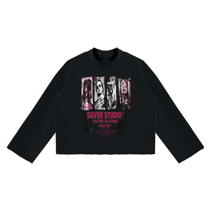 Mock Neck Raw Edge Boxy Sweatshirt For Men| MuddyStock Originals Black