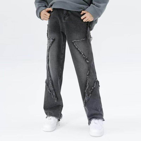 Raw Hem Jeans Men's American High Street Straight-leg Pants MuddyStock