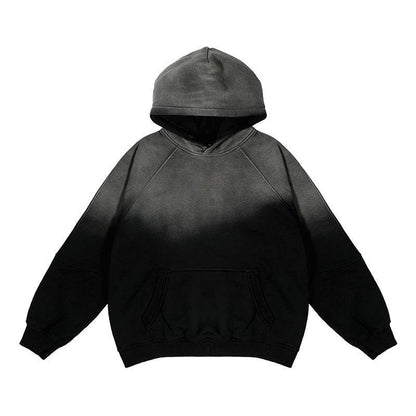 Gradient Two Colors Distressed Hooded Sweater For Men Black MuddyStock