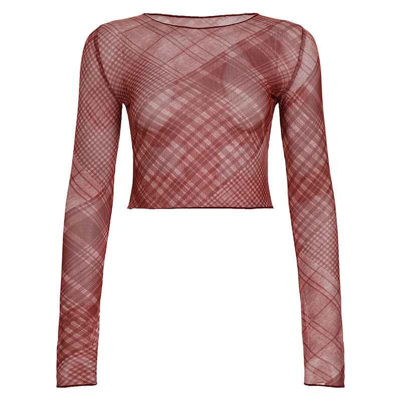 Check Mesh Outerwear Lightweight See-through Top Red MuddyStock